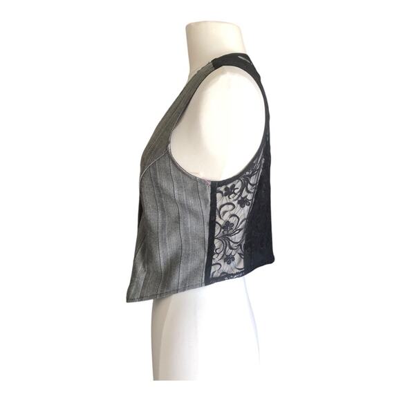 Vintage Valia Houndstooth Metallic Strands 3 Button Black Lace Back Vest Size 5 - Picture 6 of 8